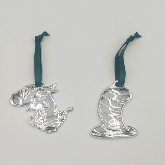Set of 2 Dr. Seuss Cat in the Hat Silver Metal Character Holiday Ornamen… - Picture 8 of 8